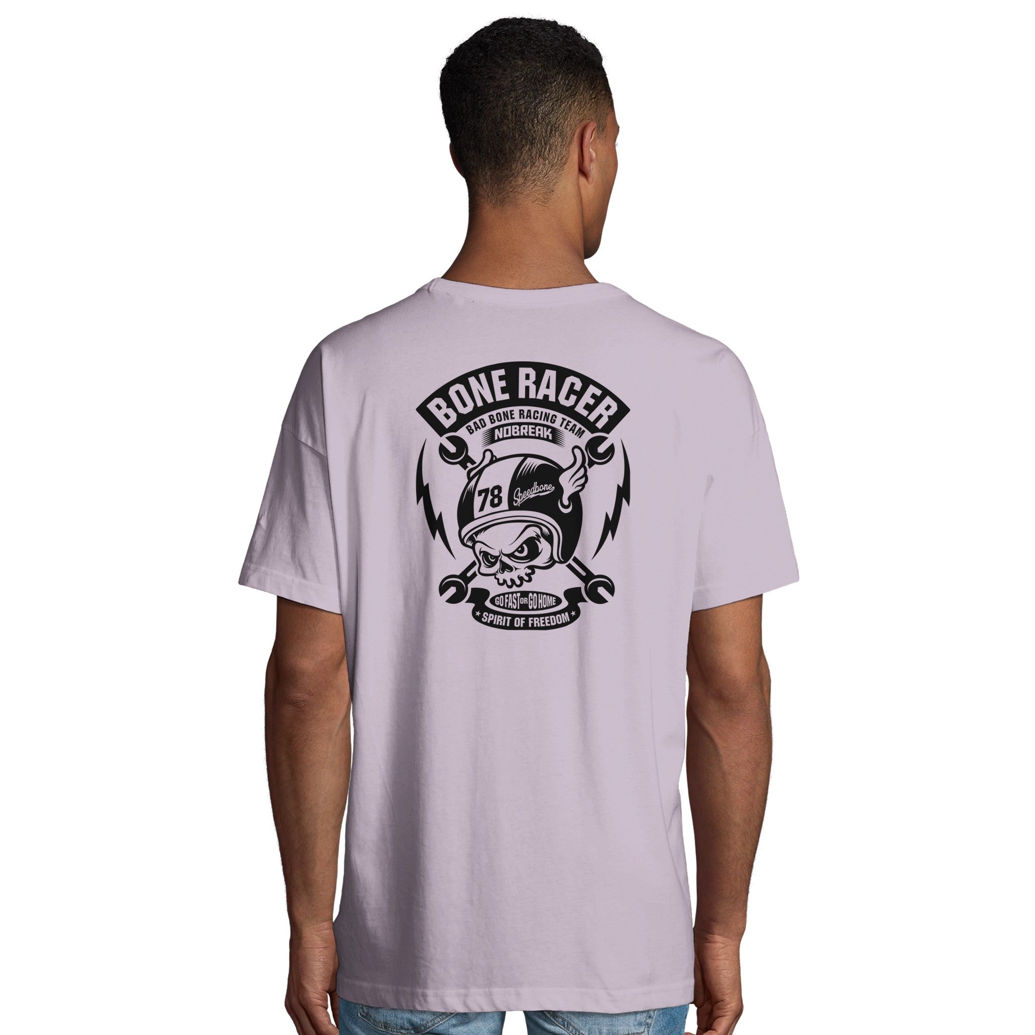 Organic Oversized T-shirt /Bone Racer Skull & Helmet Graphic - Unleash Your Rebel Spirit