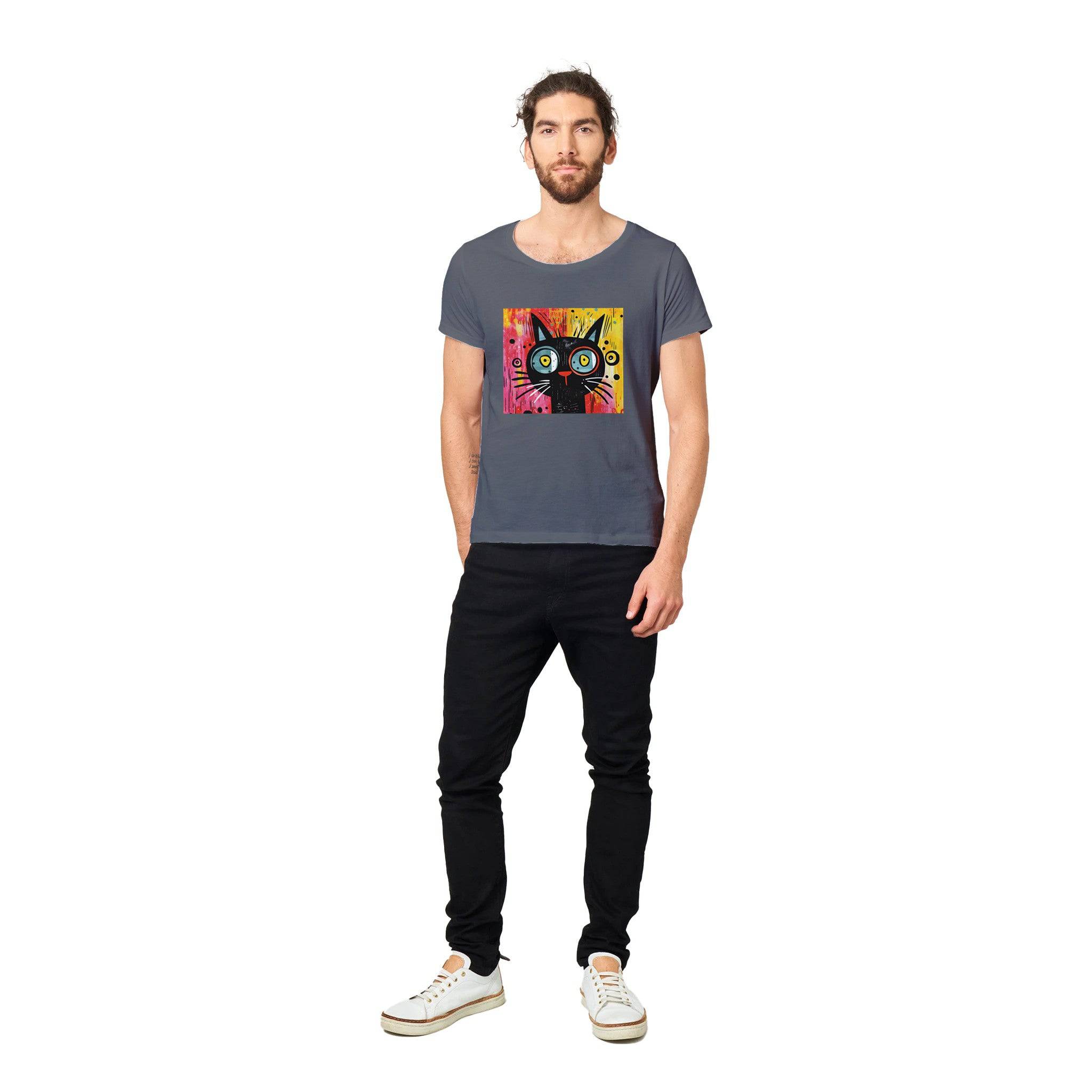 100% Organic Unisex T-shirt/Abstract-Black-Cat-Colorful