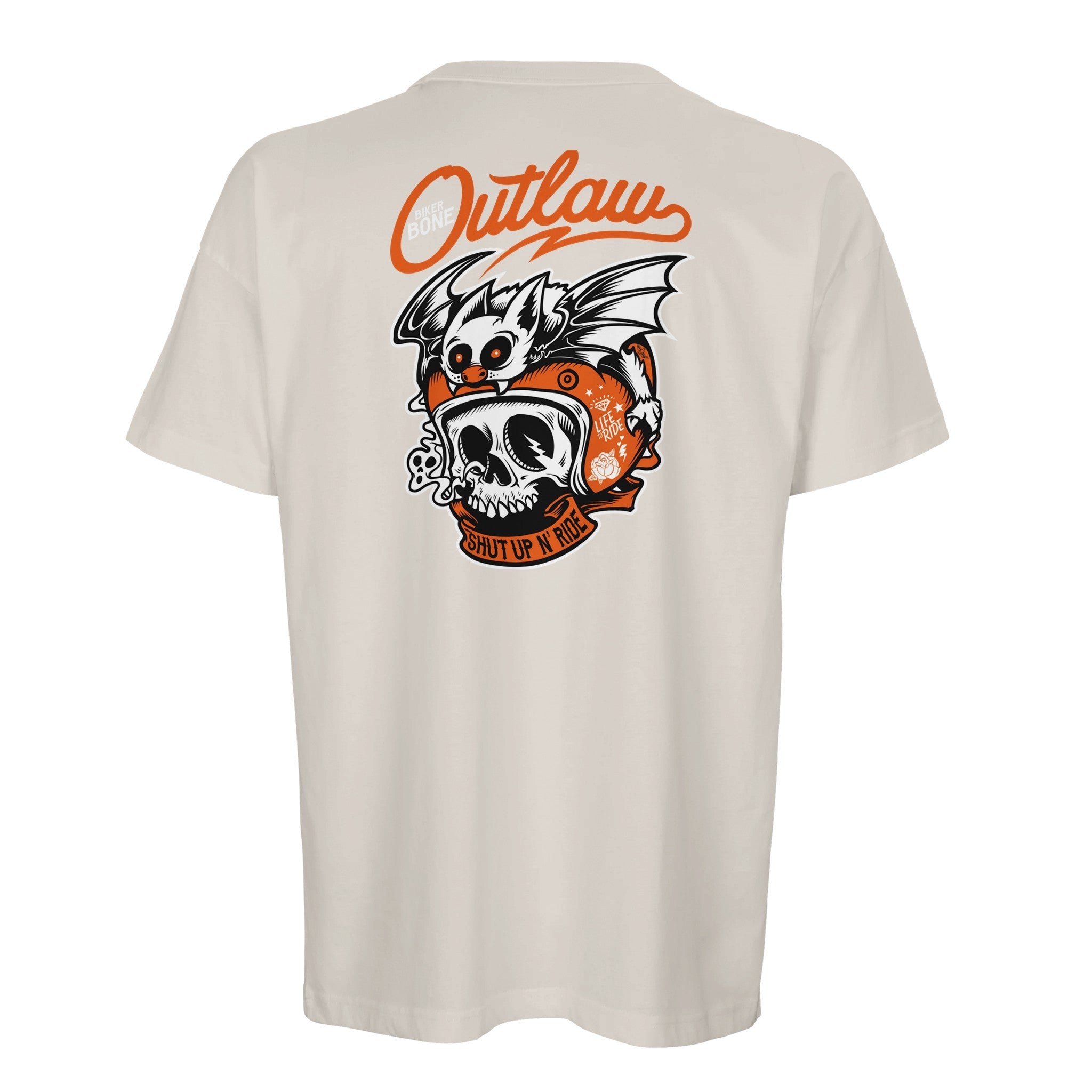 Organic Oversized T-shirt/Outlaw Skull & Bat Rider  – Bold Street Style