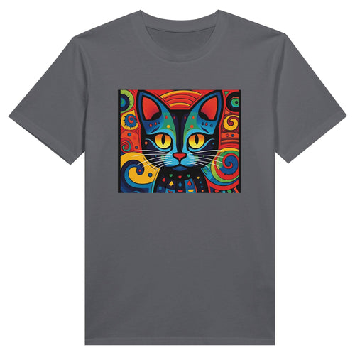 100% Organic Unisex T-shirt/Abstract-Colorful-Cat-Face