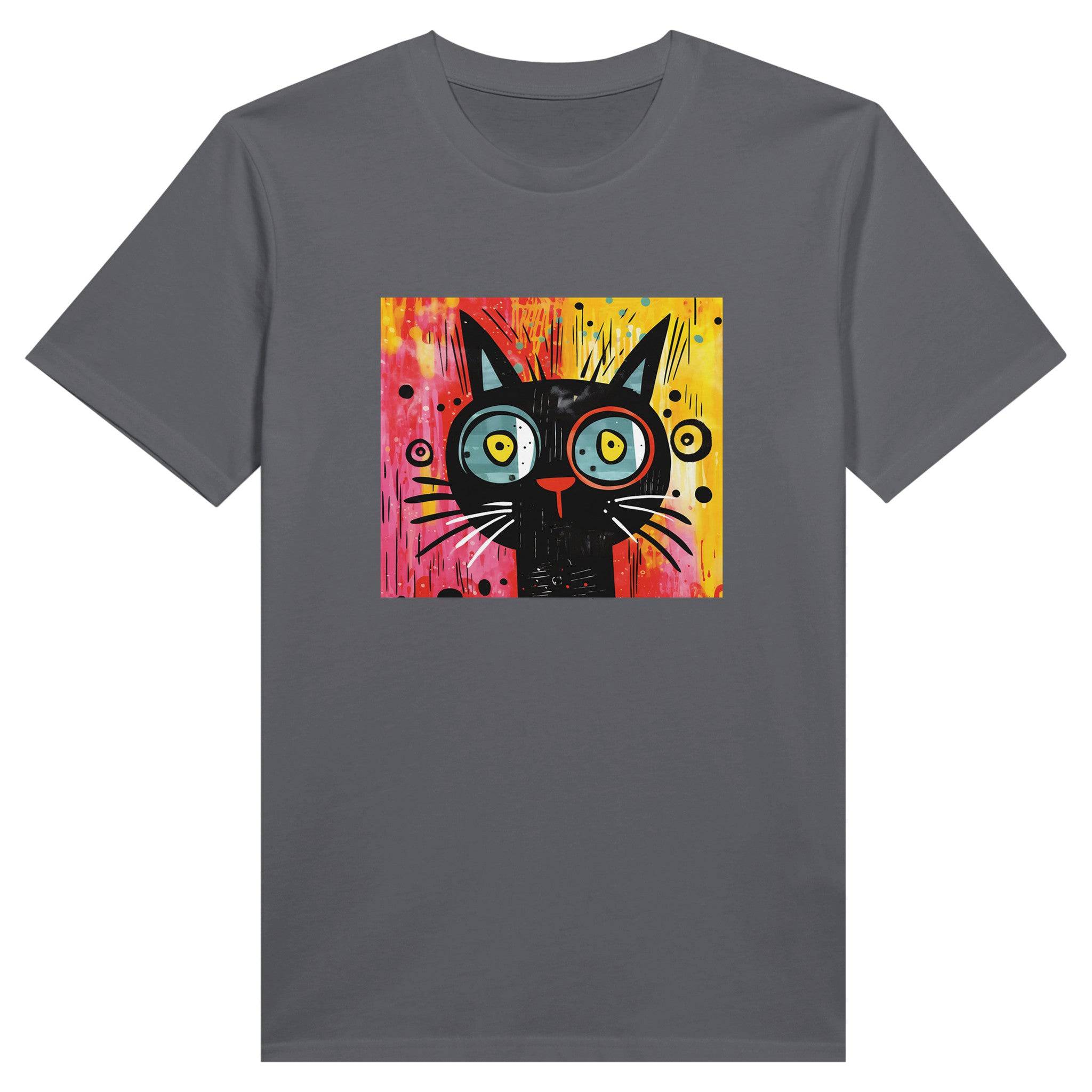 100% Organic Unisex T-shirt/Abstract-Black-Cat-Colorful