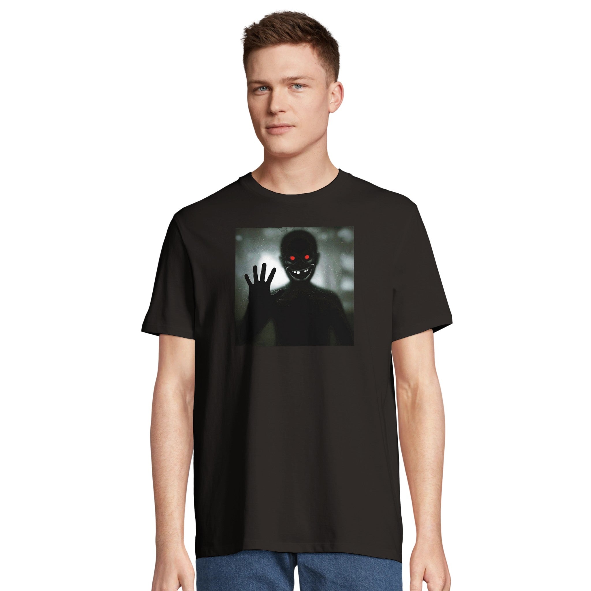 Haunting Grin Terrifying Red-Eyed Figure/Sustainable-Organic-Cotton-Apparel
