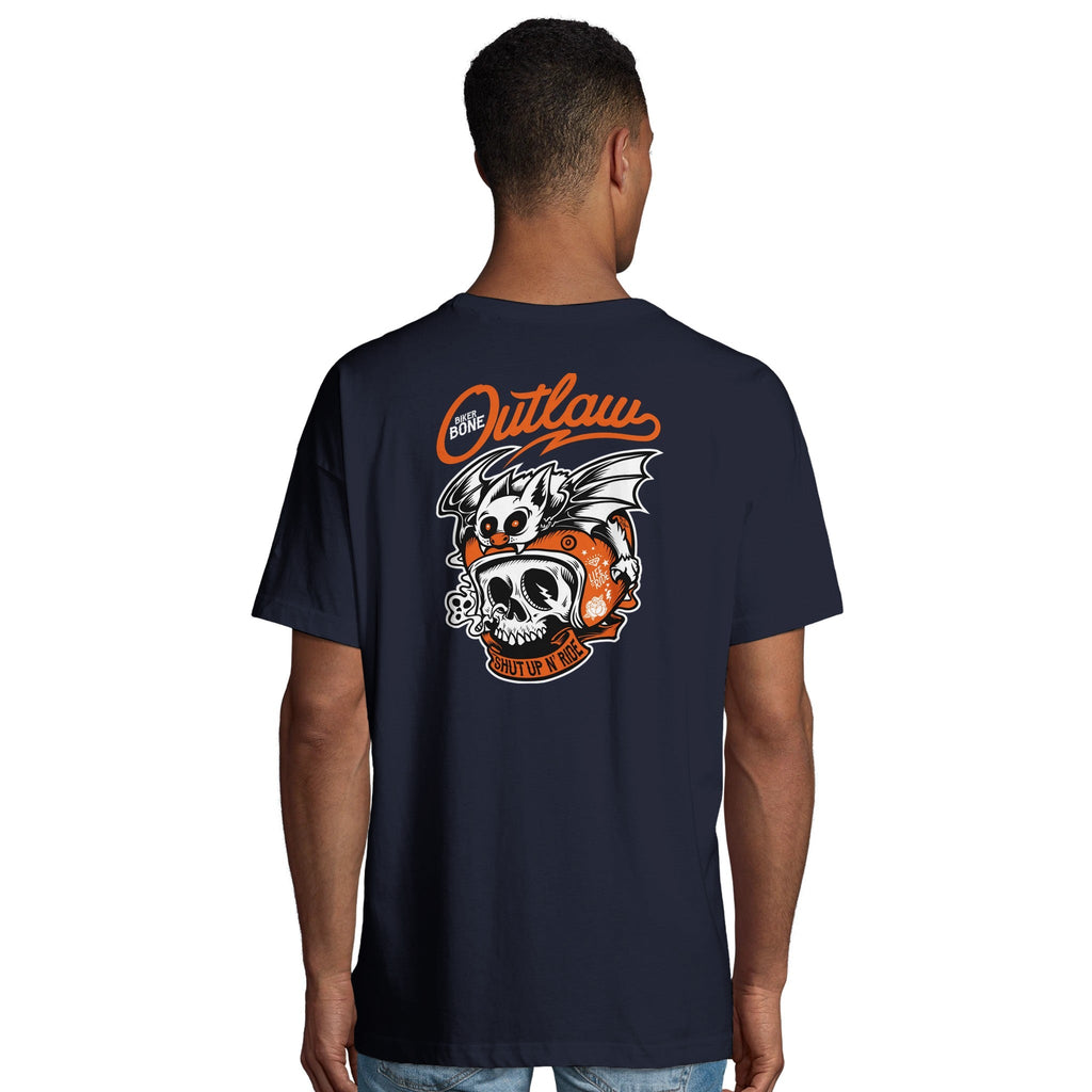 Organic Oversized T-shirt/Outlaw Skull & Bat Rider  – Bold Street Style