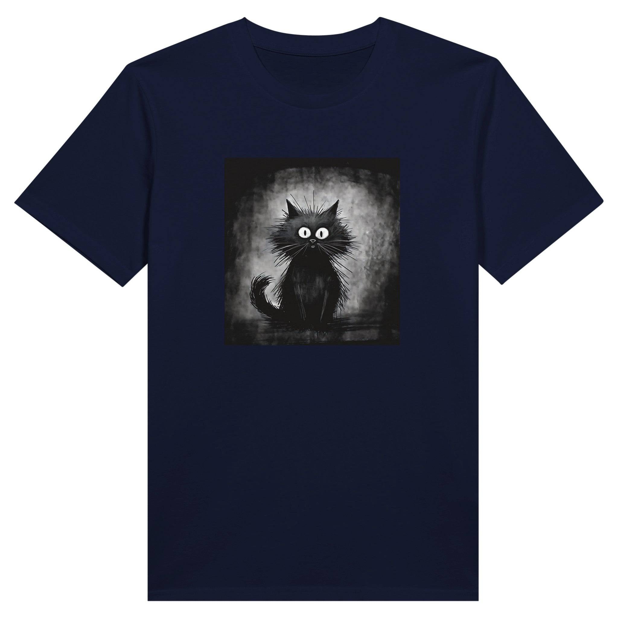 100% Organic Unisex T-shirt/Black-Cat-Drawn-On-The-Hand