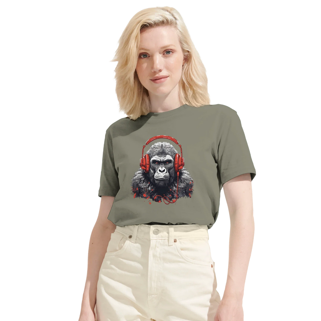 100% Organic Unisex T-shirt/Gorilla-Headphones
