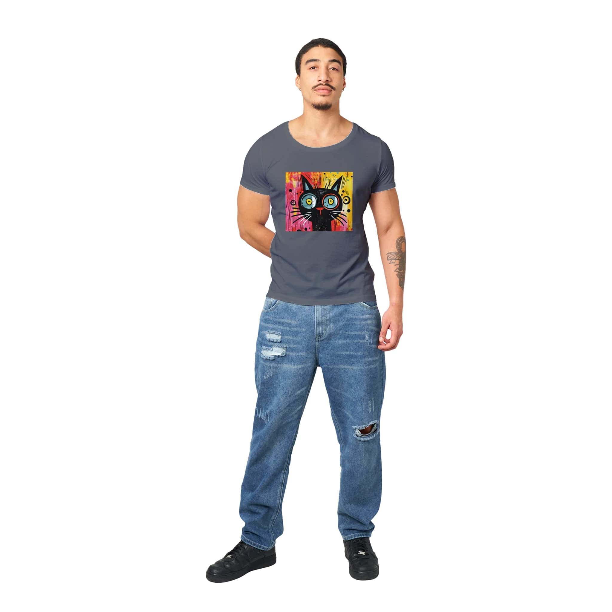 100% Organic Unisex T-shirt/Abstract-Black-Cat-Colorful