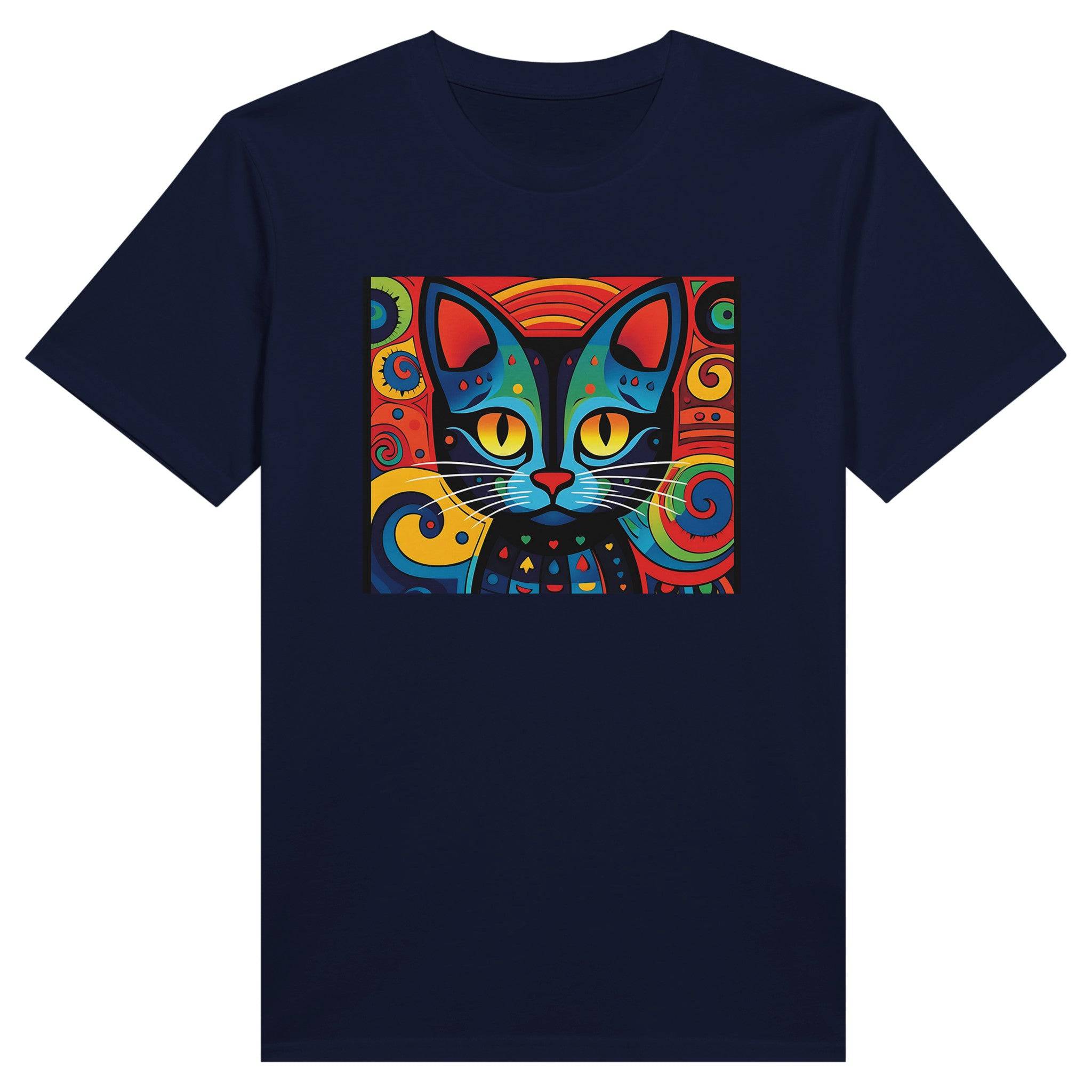 100% Organic Unisex T-shirt/Abstract-Colorful-Cat-Face