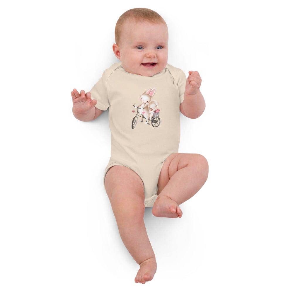 Organic cotton baby bodysuit/Bunnies Bicycle