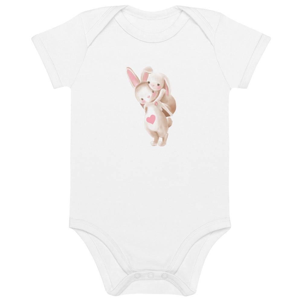 Organic cotton baby bodysuit/Bunnies Playing