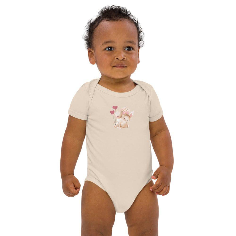 Organic cotton baby bodysuit/Bunnies two Hearts