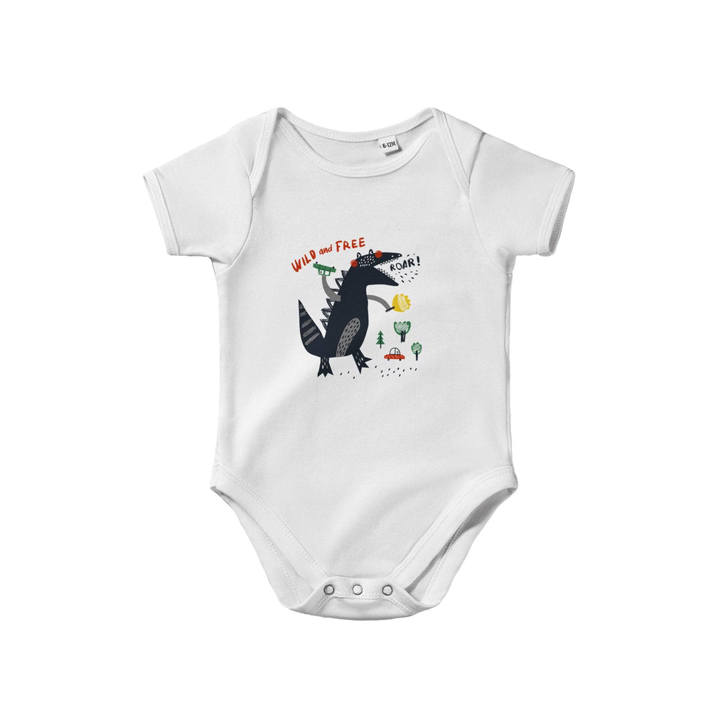 Organic cotton baby bodysuit/Dino-Black-Roar - Classic