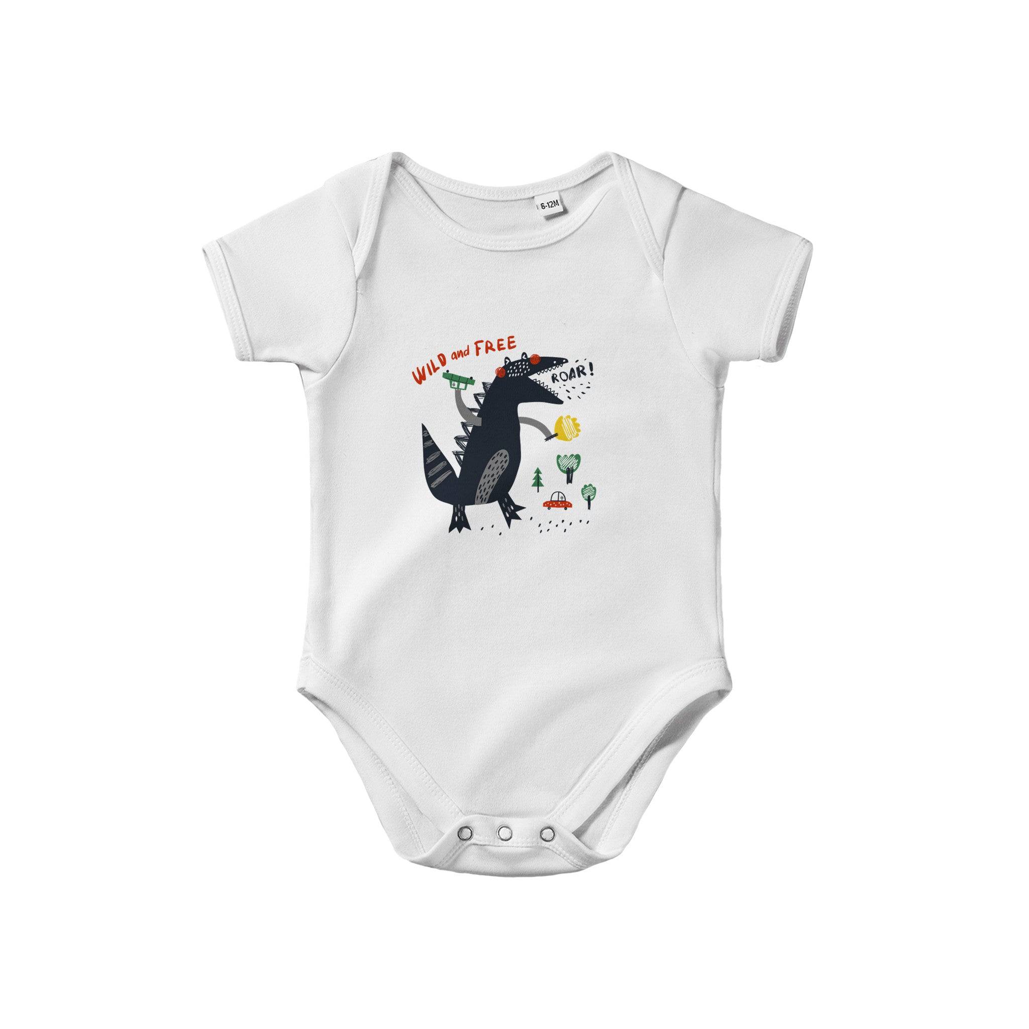 Organic cotton baby bodysuit/Dino-Black-Roar - Classic