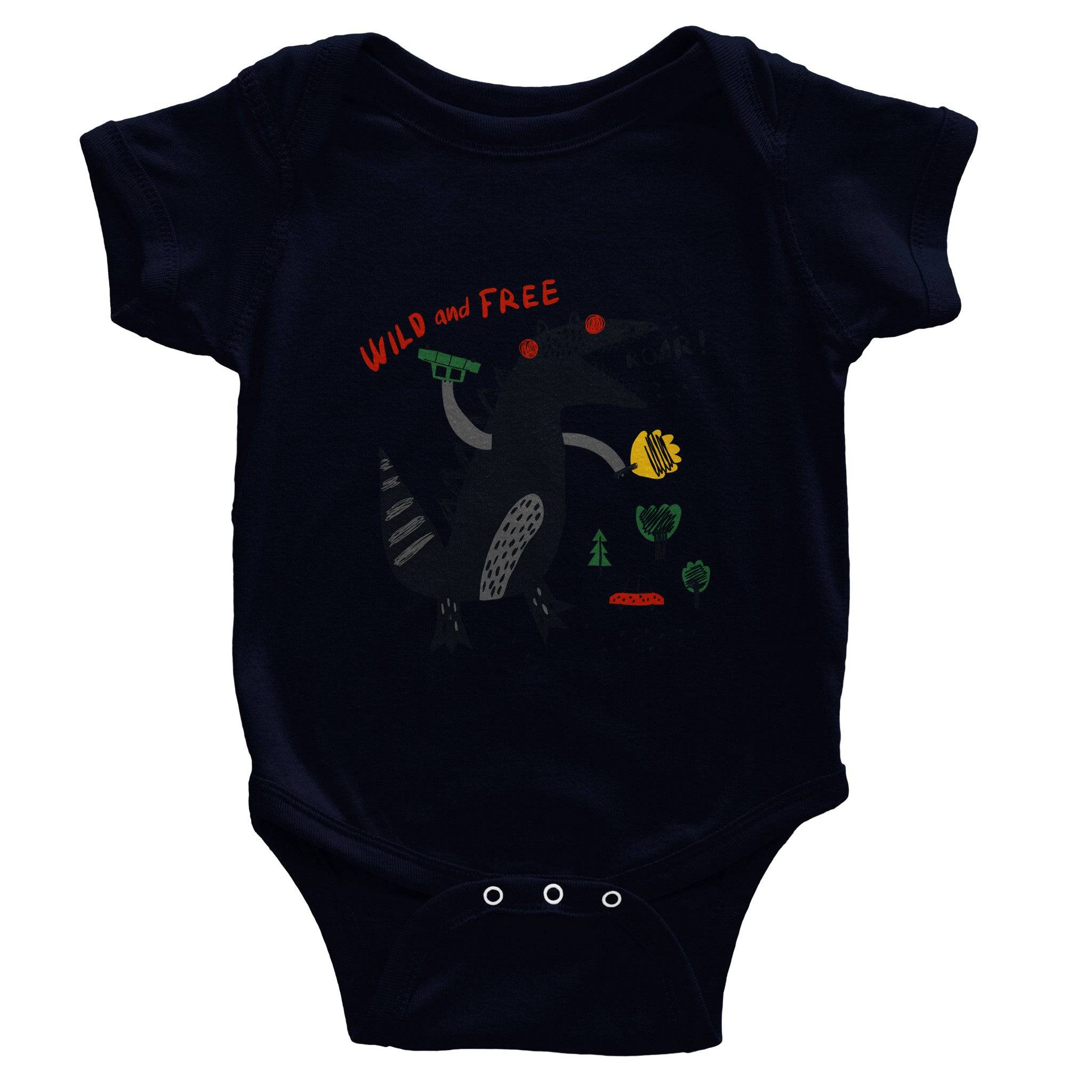 Organic cotton baby bodysuit/Dino-Black-Roar - Classic