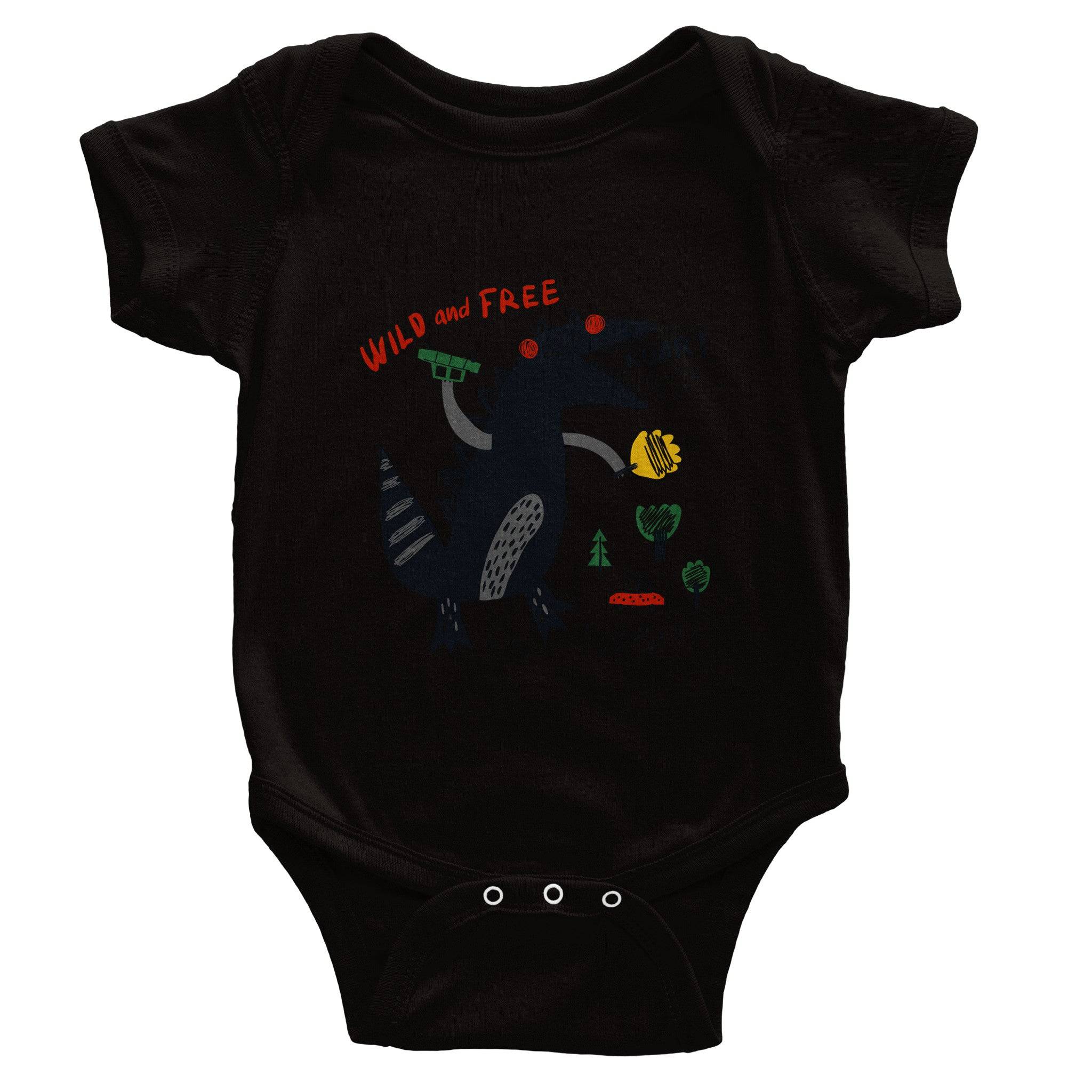 Organic cotton baby bodysuit/Dino-Black-Roar - Classic