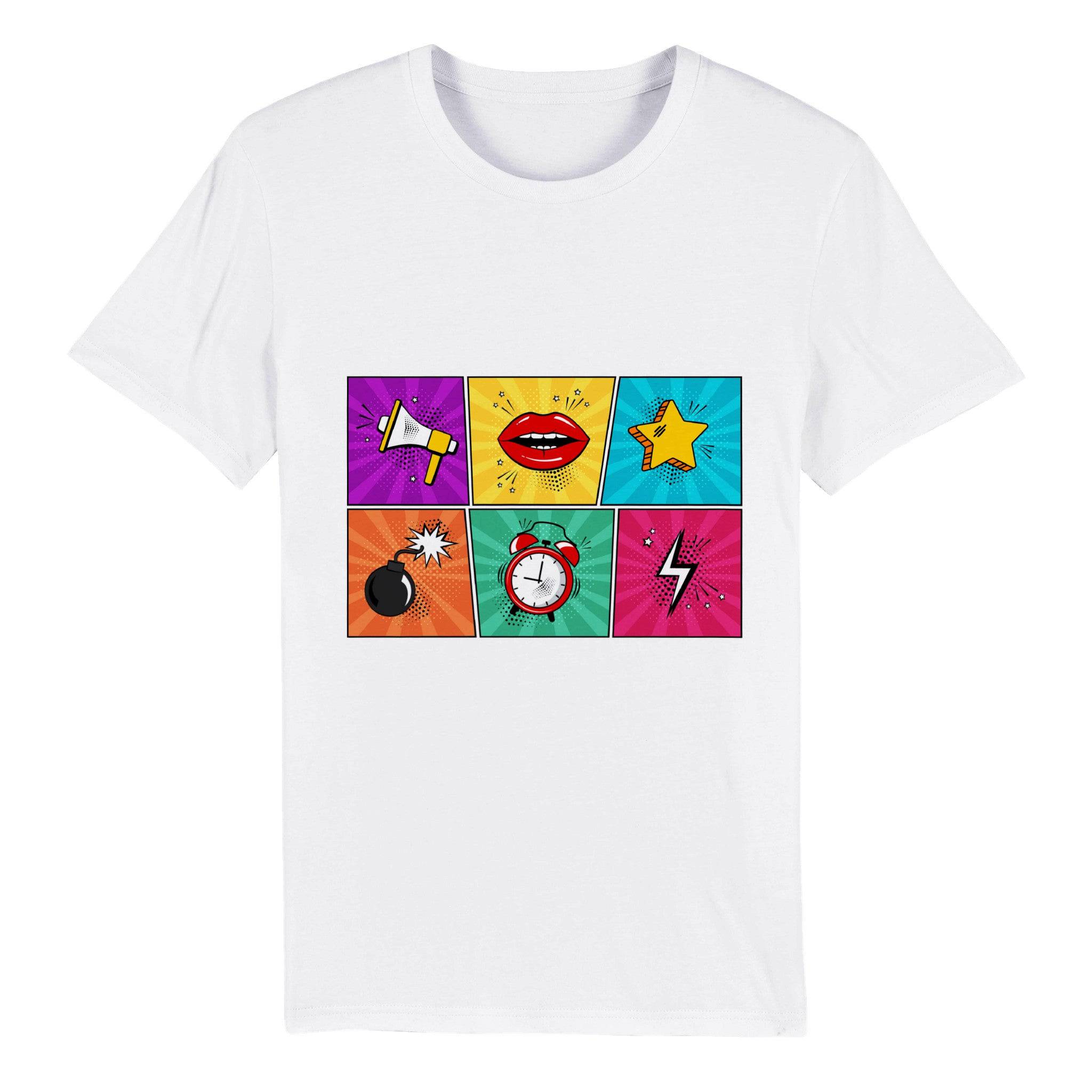 100% Organic Unisex T-shirt/Speaker-Lips-Star-Bomb-Clock-Thunder