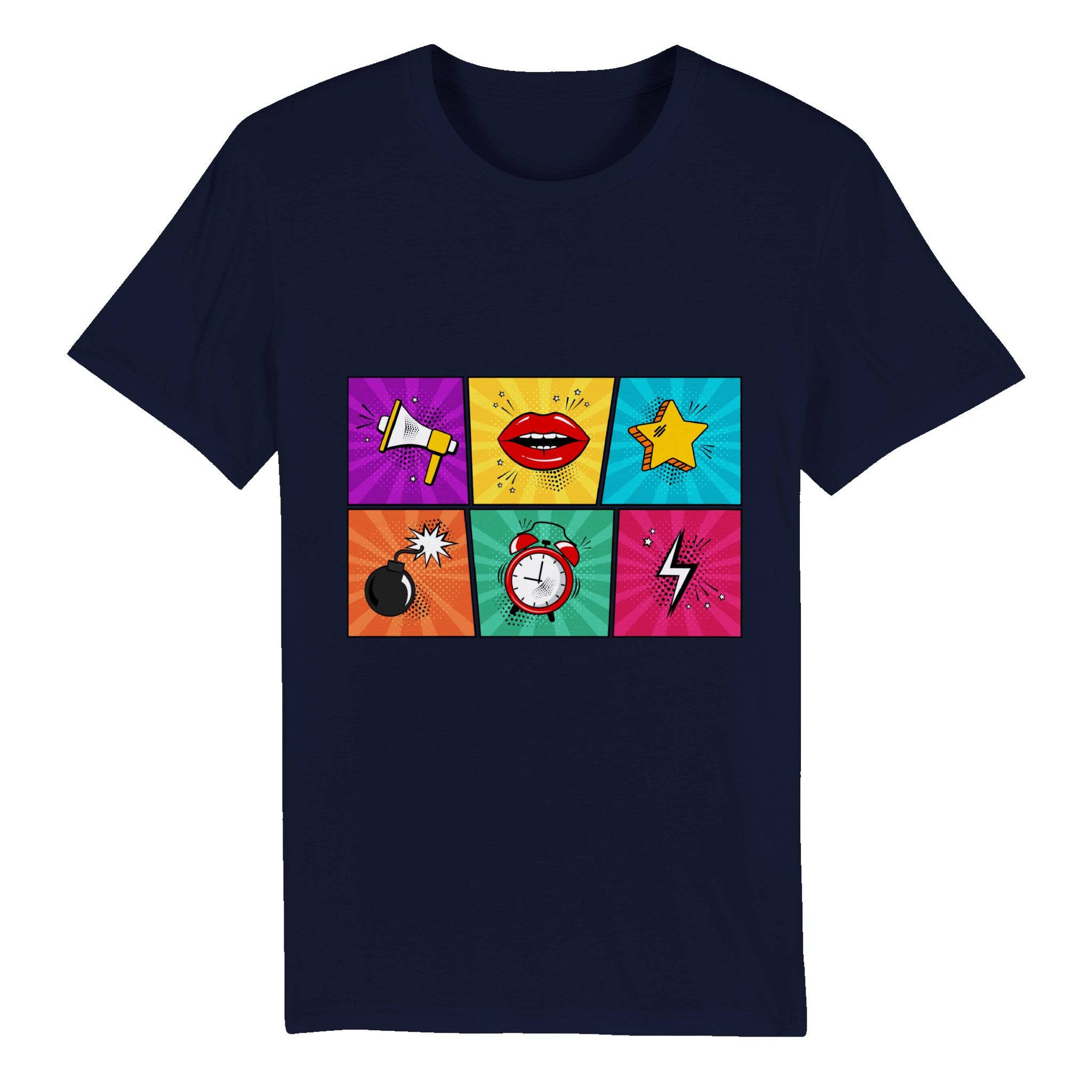 100% Organic Unisex T-shirt/Speaker-Lips-Star-Bomb-Clock-Thunder