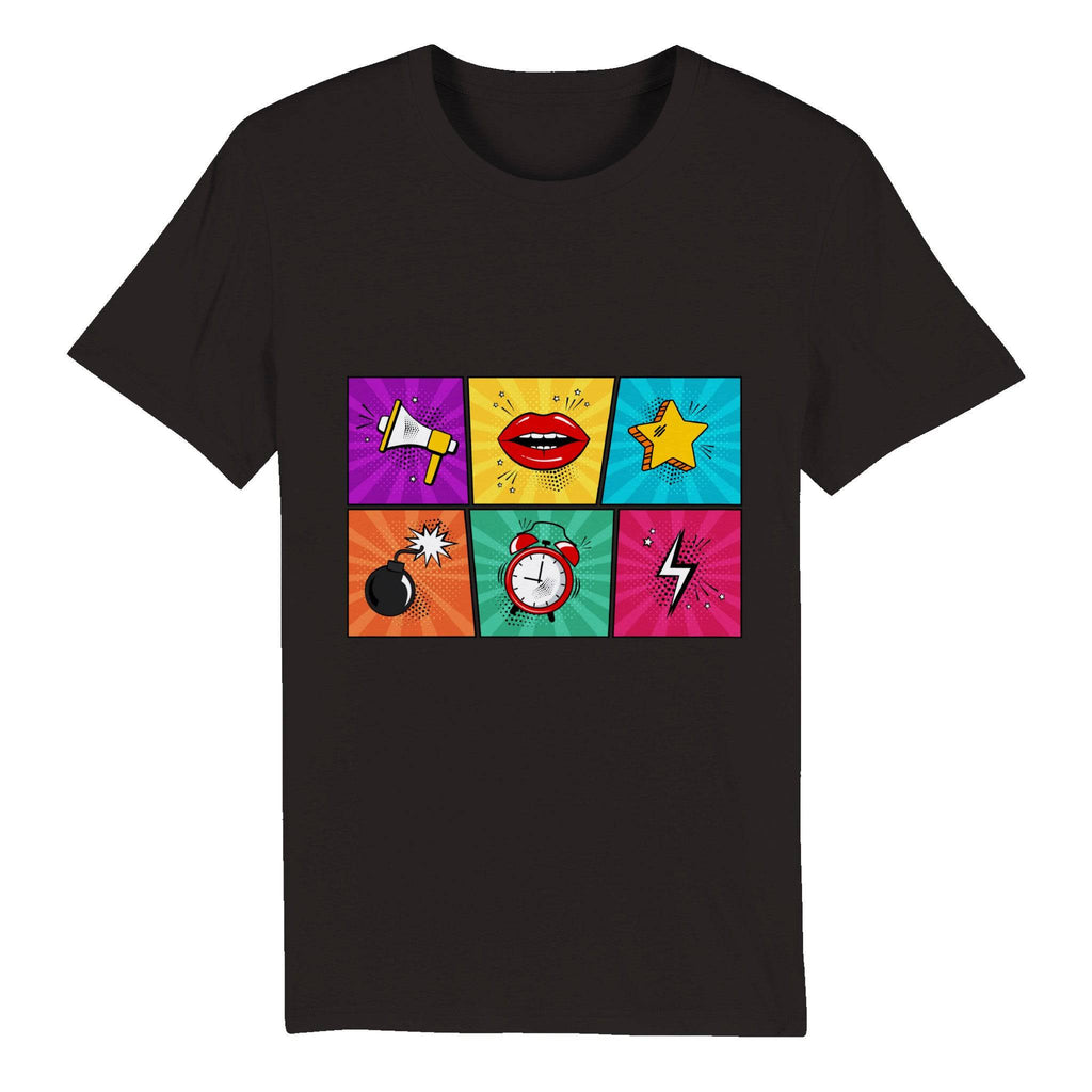 100% Organic Unisex T-shirt/Speaker-Lips-Star-Bomb-Clock-Thunder