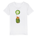 Organic Kids Crewneck T-shirt/Artistic-Animals-Cat-Balloon