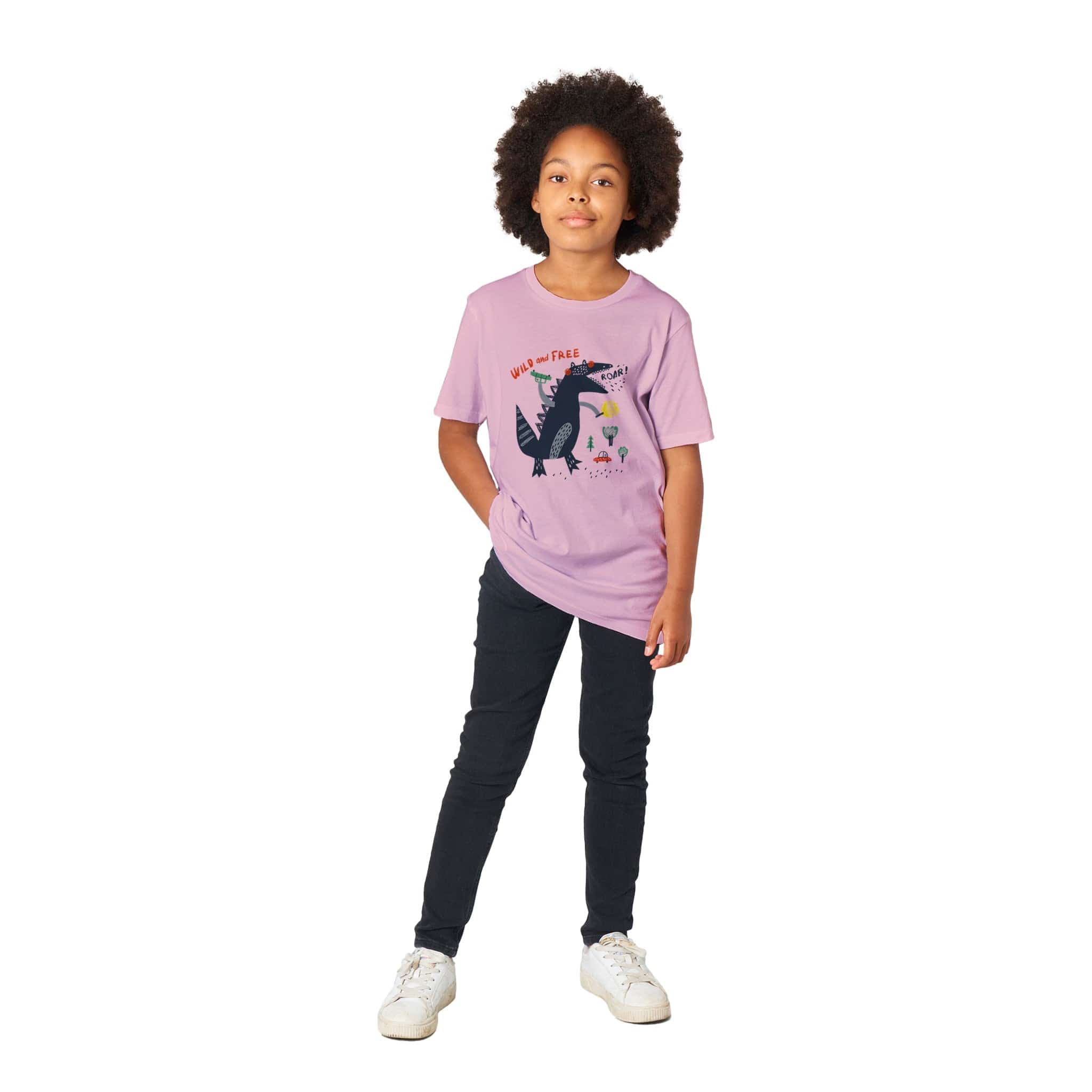 Organic Kids Crewneck T-shirt/Dino-Black-Roar