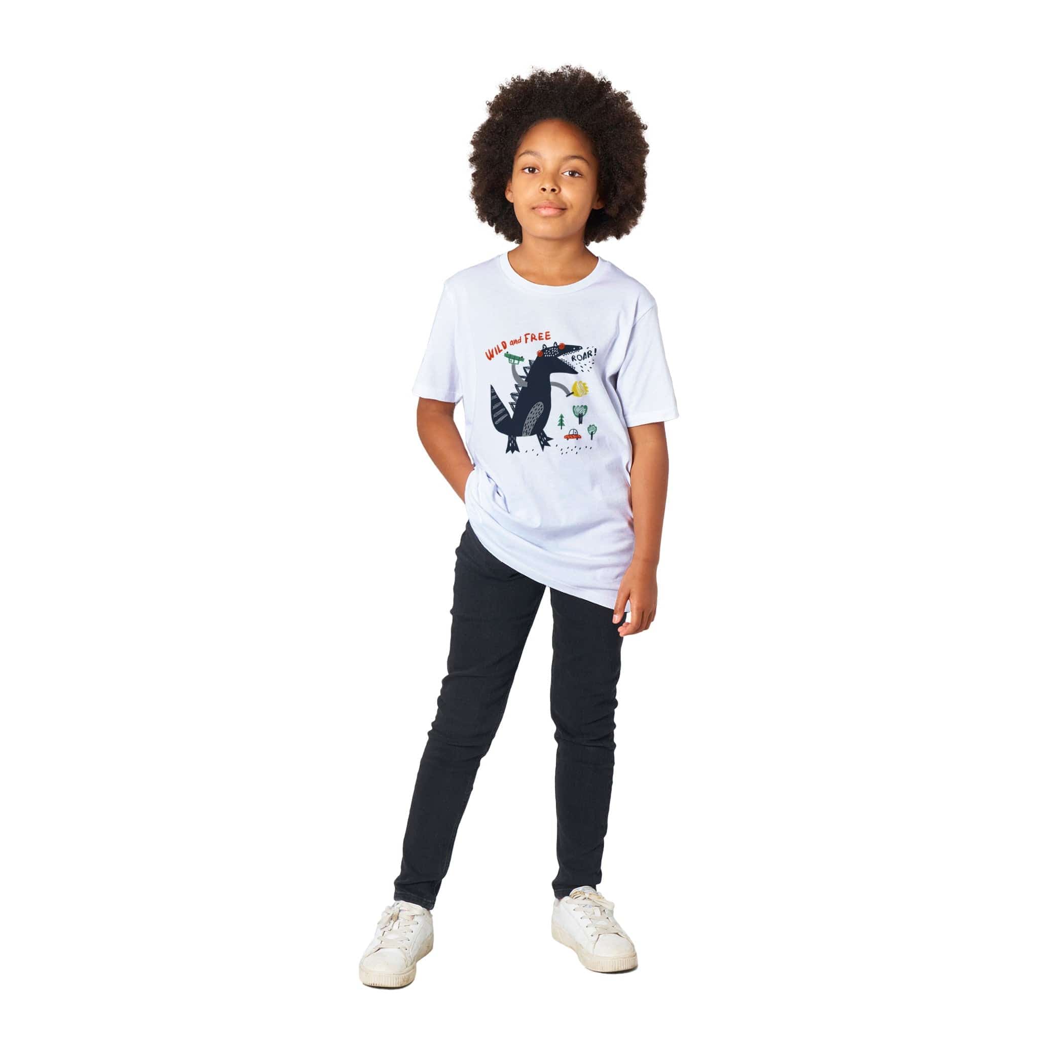 Organic Kids Crewneck T-shirt/Dino-Black-Roar