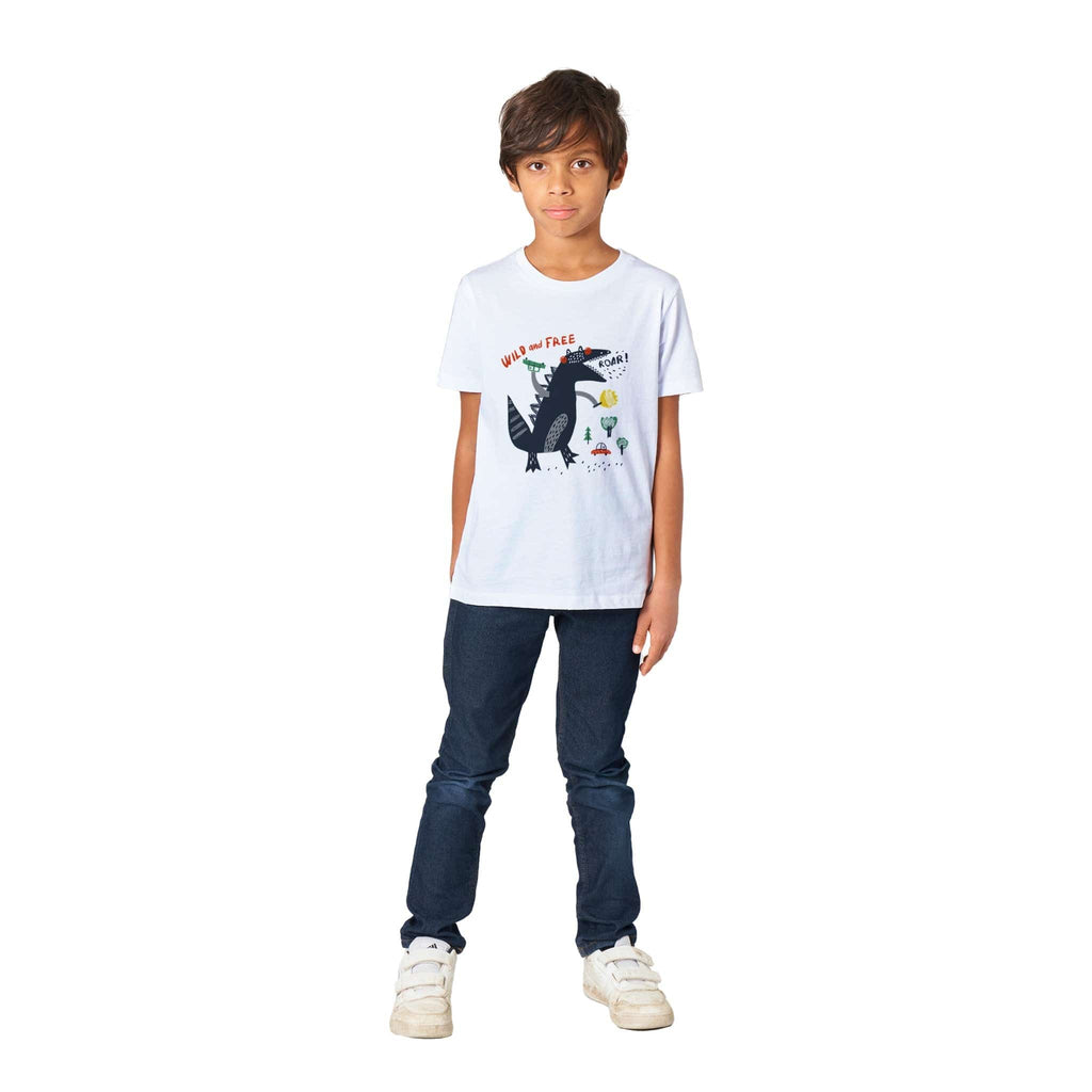 Organic Kids Crewneck T-shirt/Dino-Black-Roar