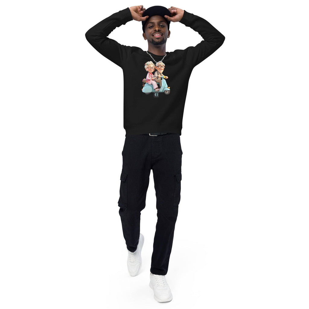 Unisex organic sweatshirt/Grandparents-Driving-Vespa