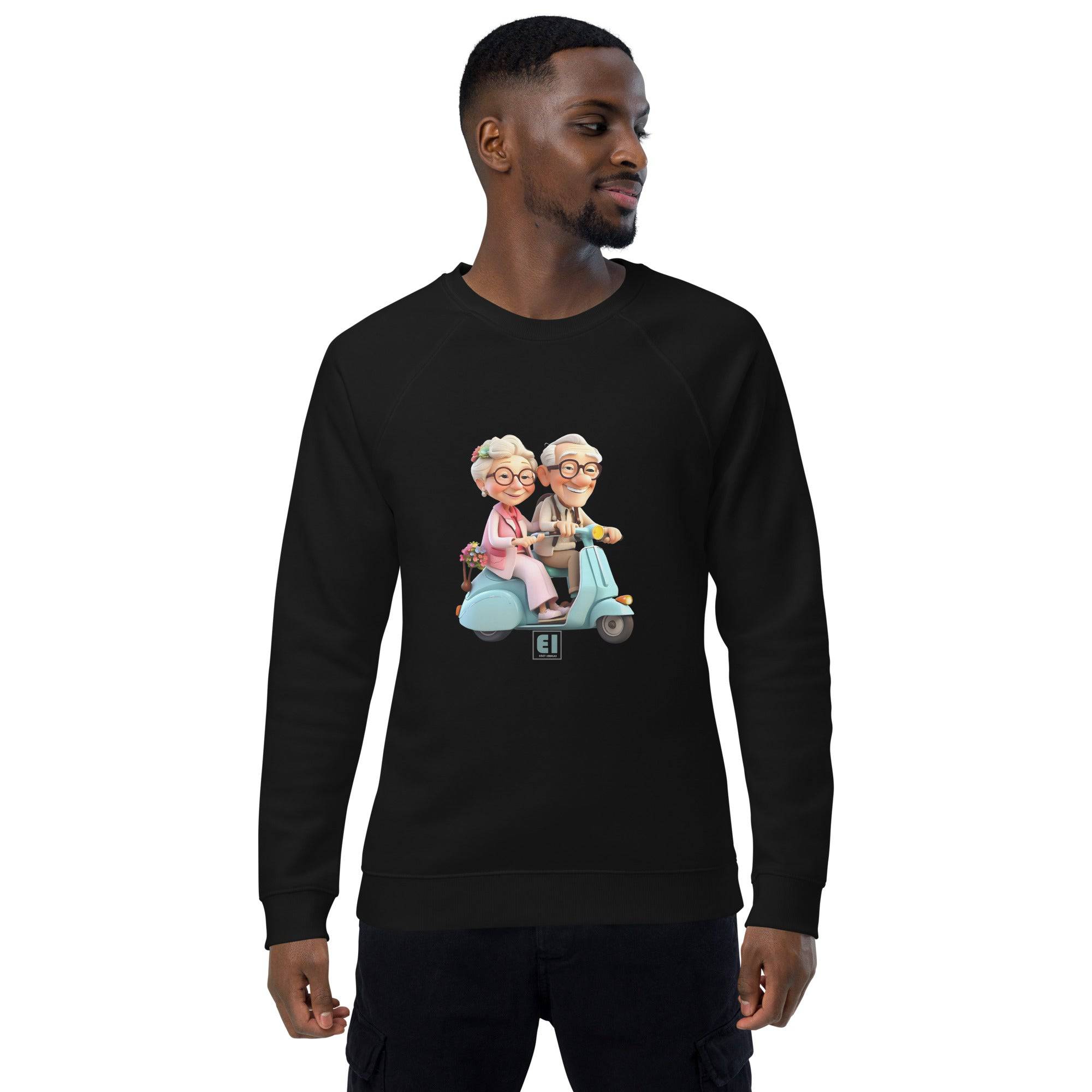 Unisex organic sweatshirt/Grandparents-Driving-Vespa