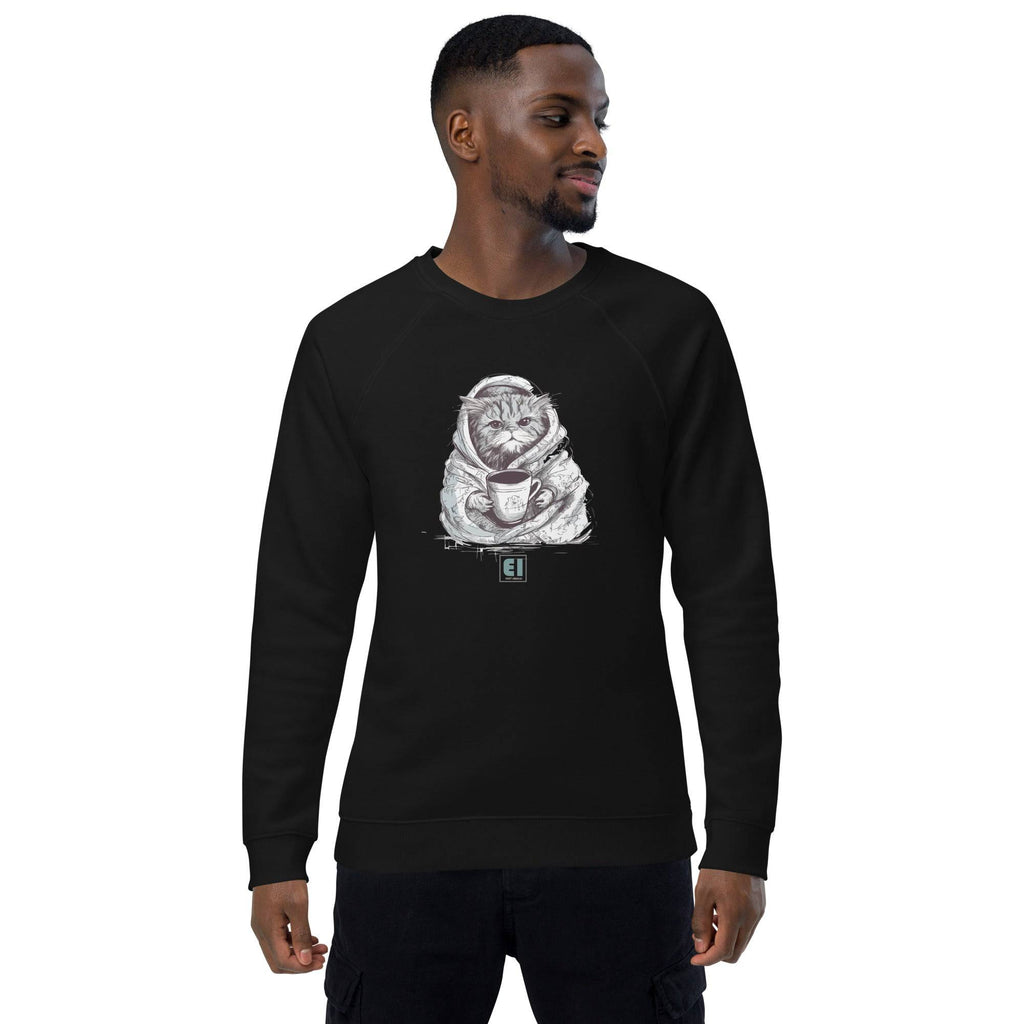 Unisex organic sweatshirt/Cat-Having-Coffee