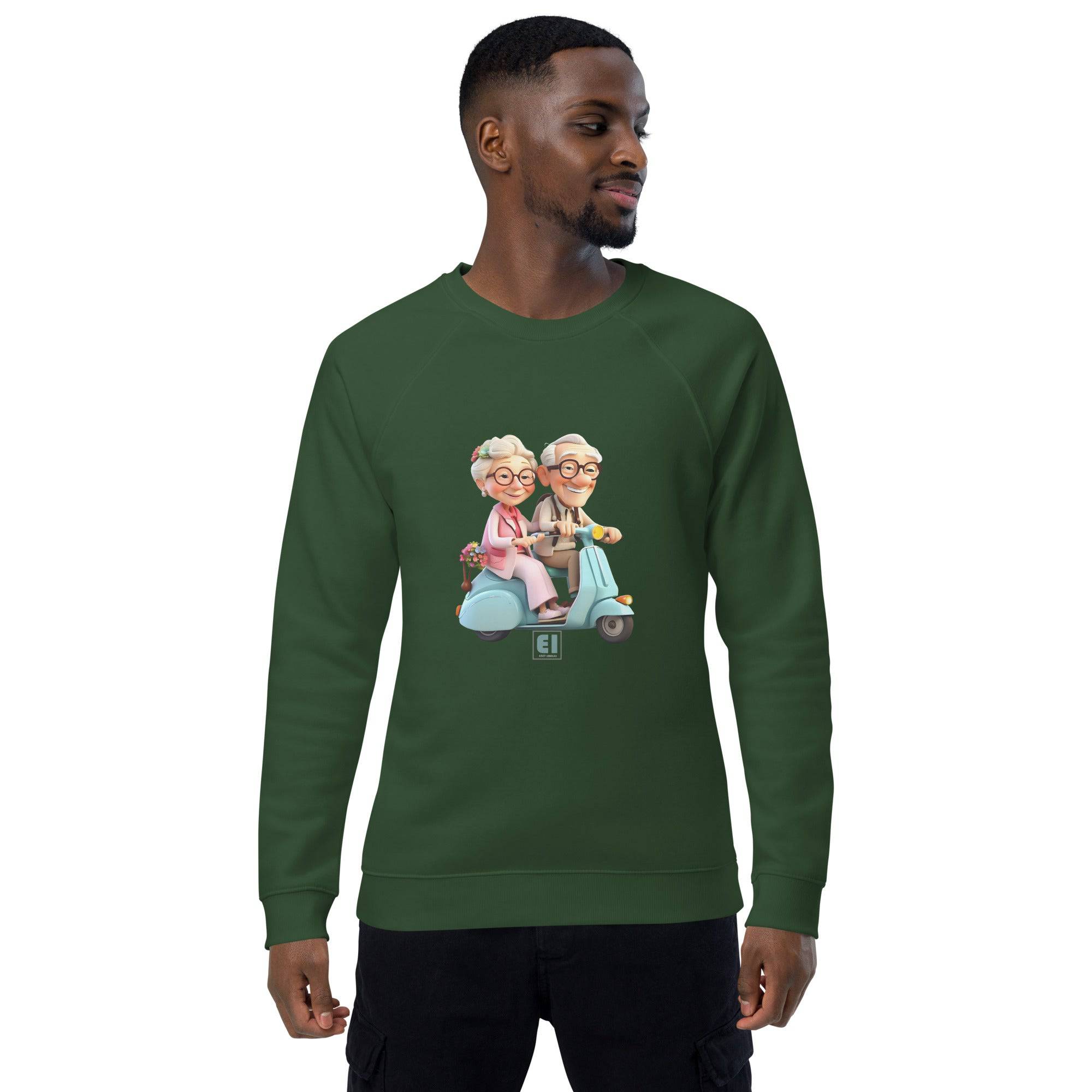 Unisex organic sweatshirt/Grandparents-Driving-Vespa