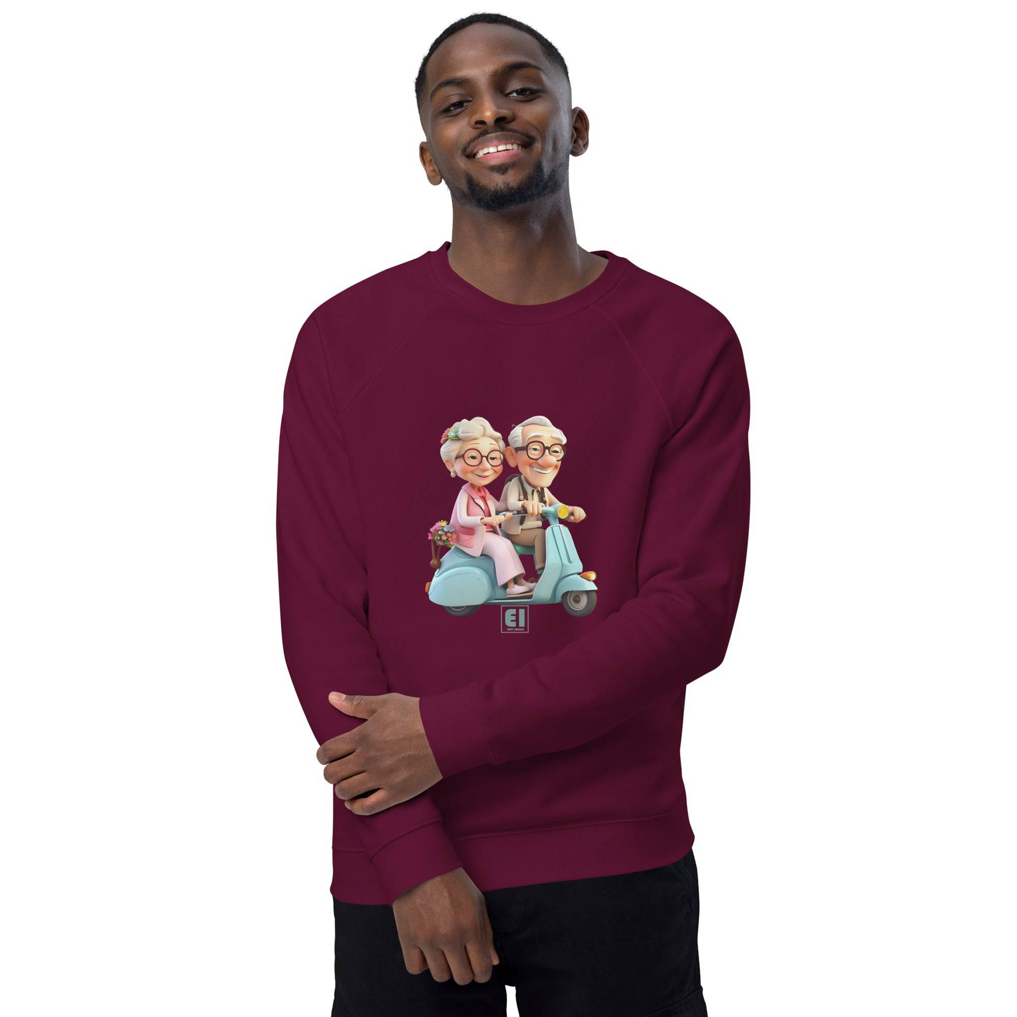 Unisex organic sweatshirt/Grandparents-Driving-Vespa