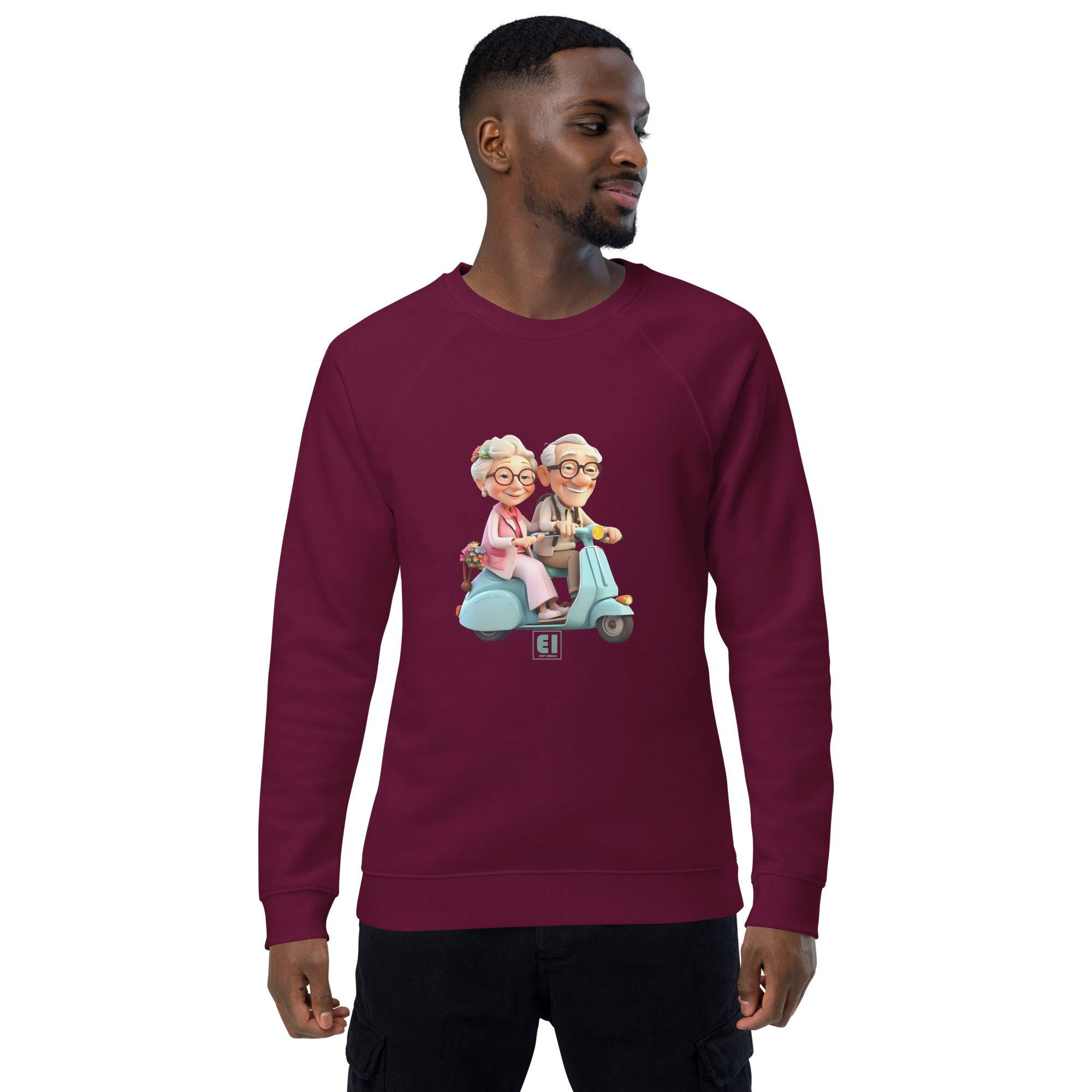 Unisex organic sweatshirt/Grandparents-Driving-Vespa