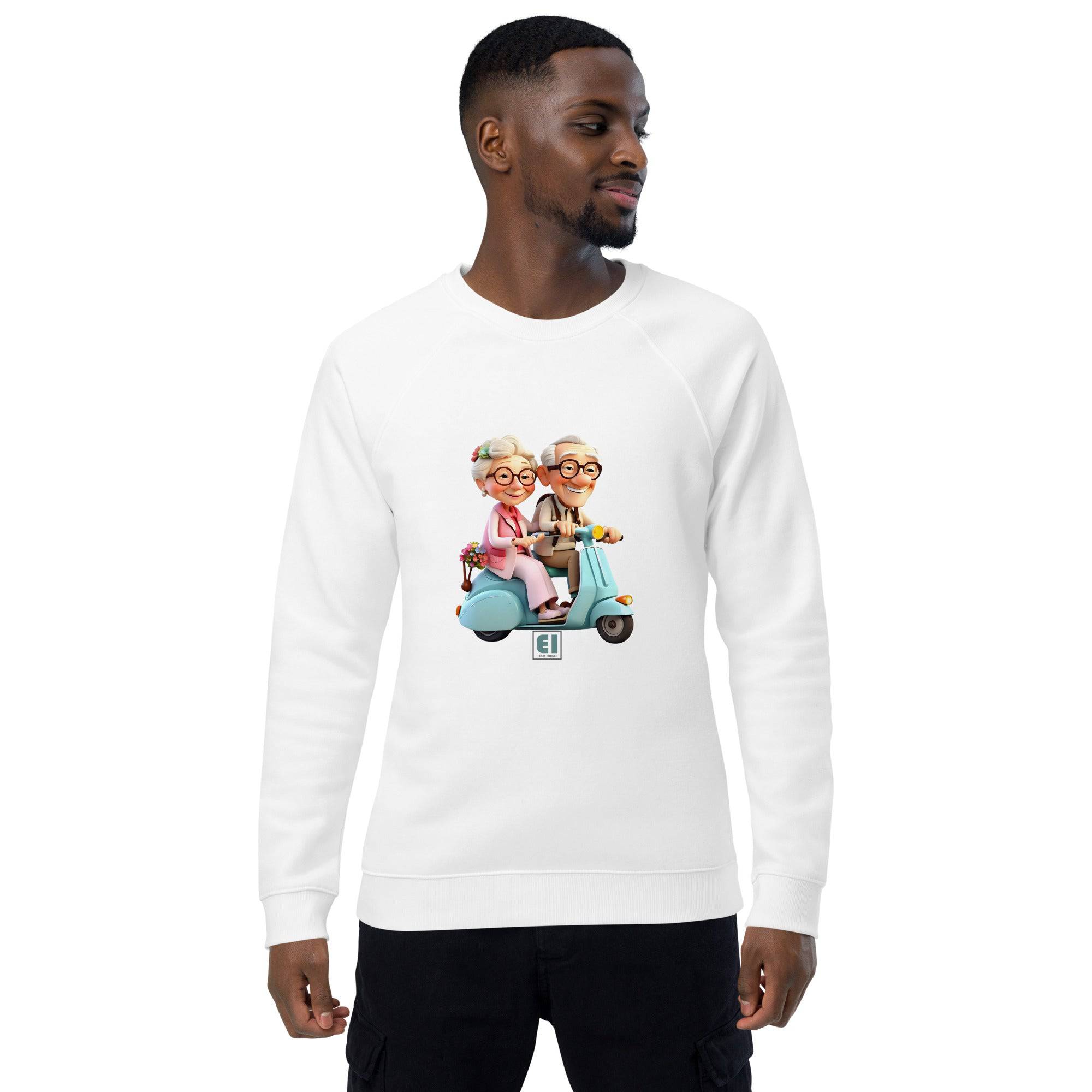 Unisex organic sweatshirt/Grandparents-Driving-Vespa